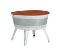 Farmhouse Rustic Distressed Metal Accent Cocktail Table, Wood Top Wht, 1Pc Antique White Steel