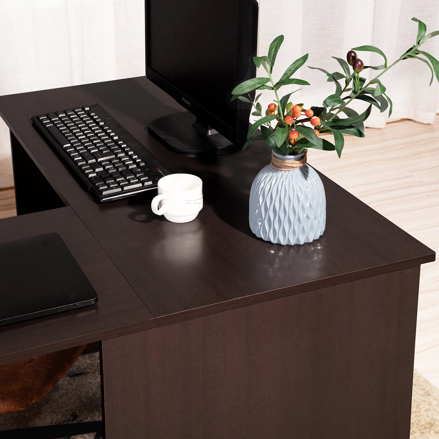 39.4" W x 47.2" D Corner Computer Desk L Shaped Home walnut-mdf