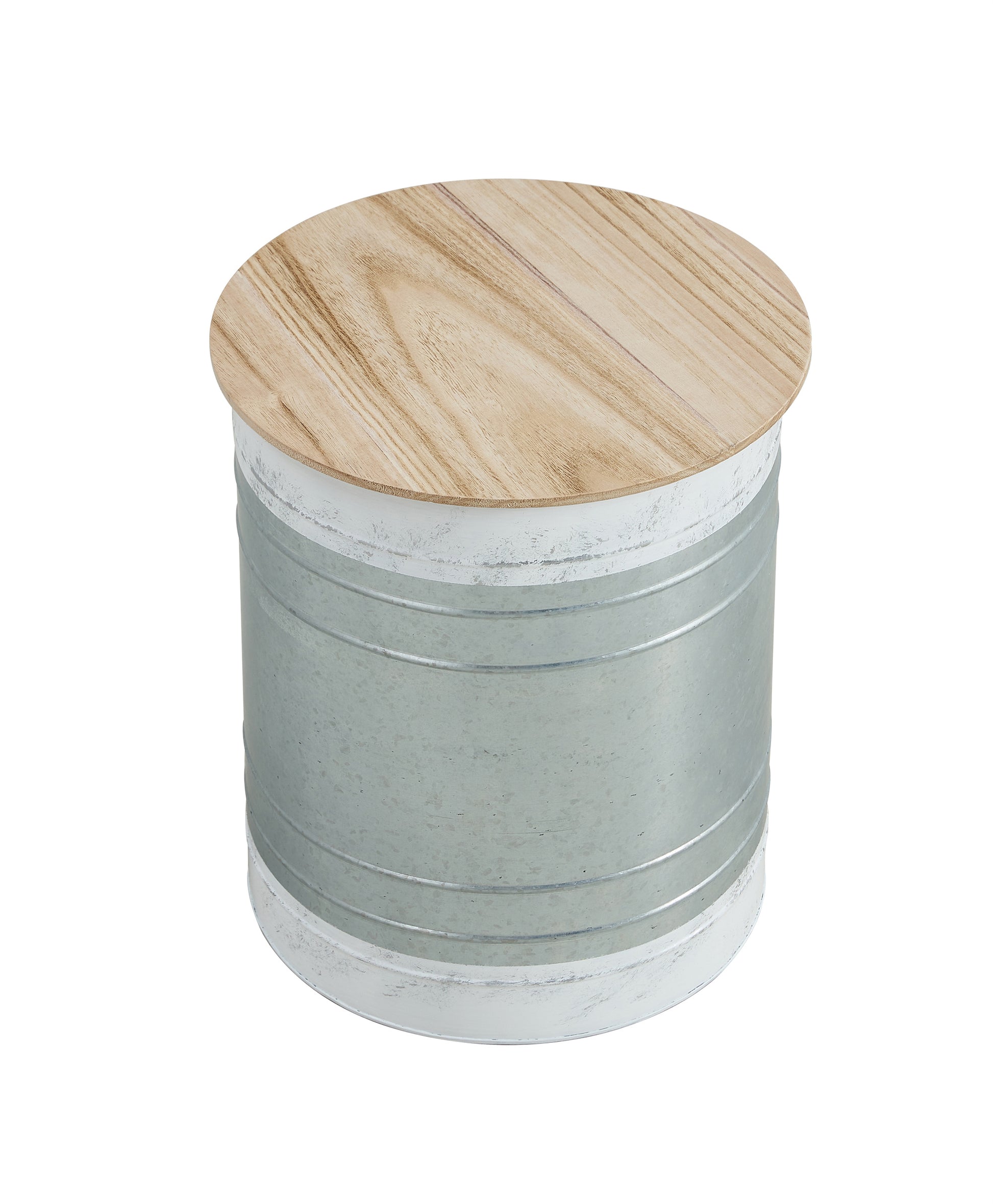 Farmhouse Rustic Distressed Metal Accent Cocktail Table With Wood Top Wht, Set Of 2 Antique White Steel