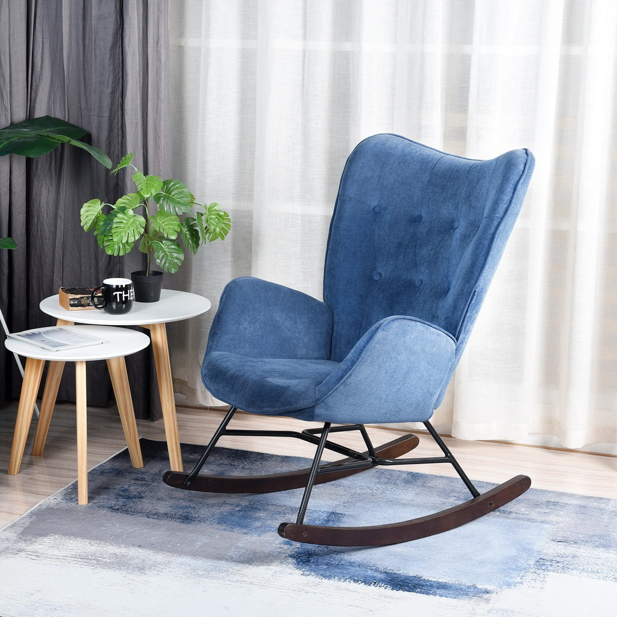 Upholstered Rocking Chair Rocker for Living Room blue-fabric-upholstered