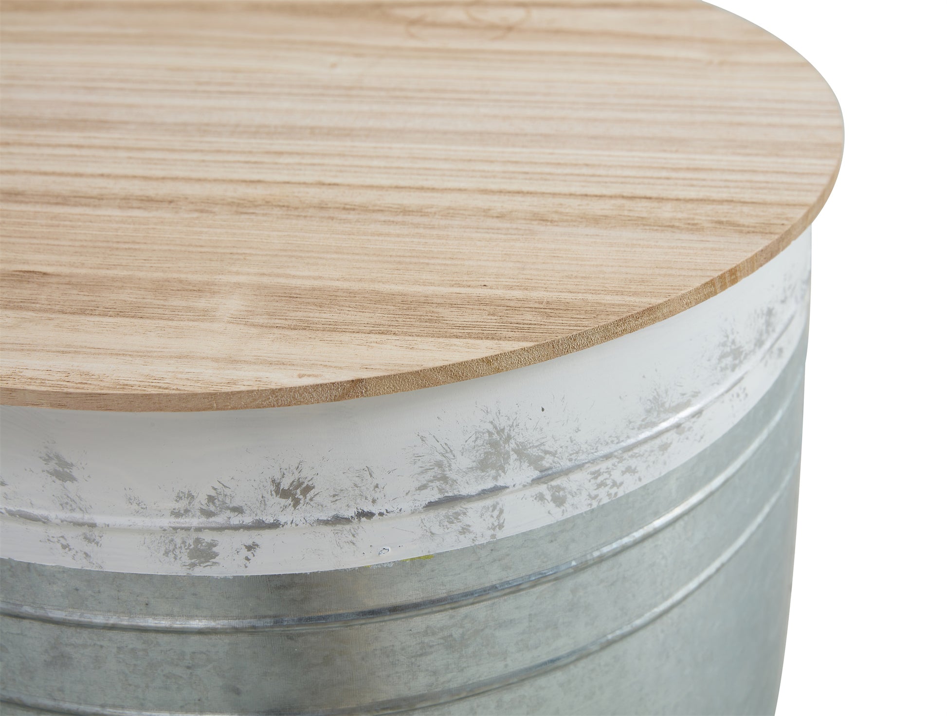 Farmhouse Rustic Distressed Metal Accent Cocktail Table With Wood Top Wht, Set Of 2 Antique White Steel