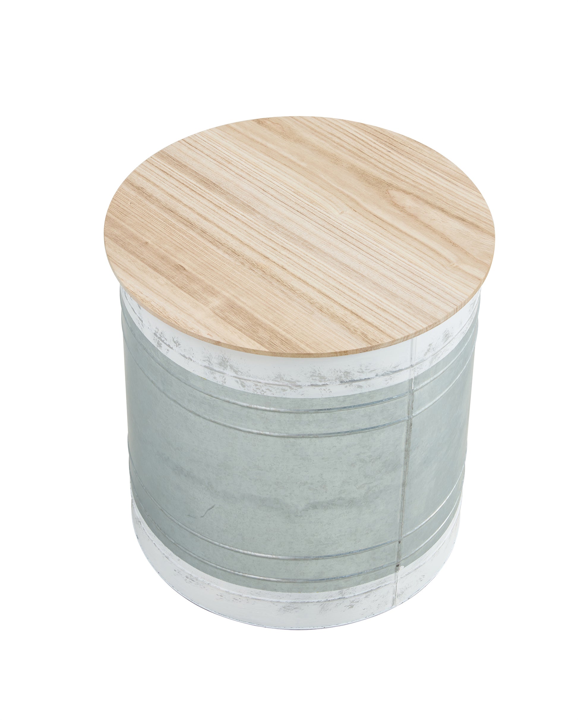 Farmhouse Rustic Distressed Metal Accent Cocktail Table With Wood Top Wht, Set Of 2 Antique White Steel