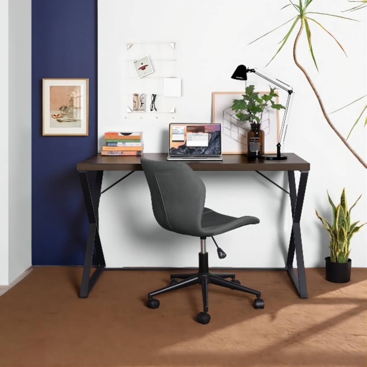 47.2" L Computer Desk, Console Desk WALNUT & BLACK walnut+black-mdf-metal & wood