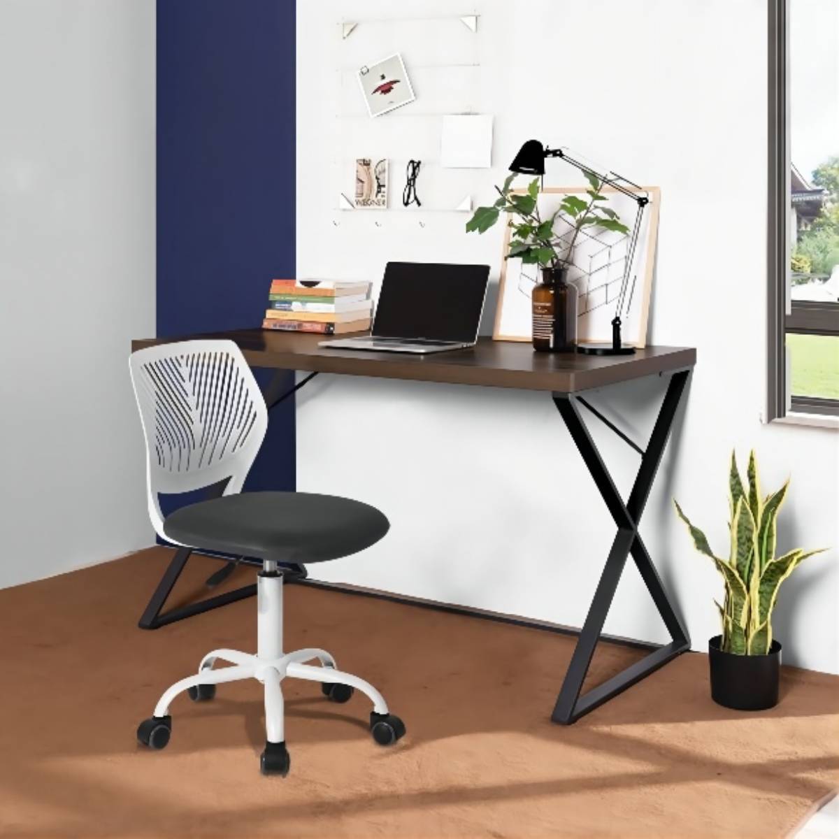 47.2" L Computer Desk, Console Desk WALNUT & BLACK walnut+black-mdf-metal & wood