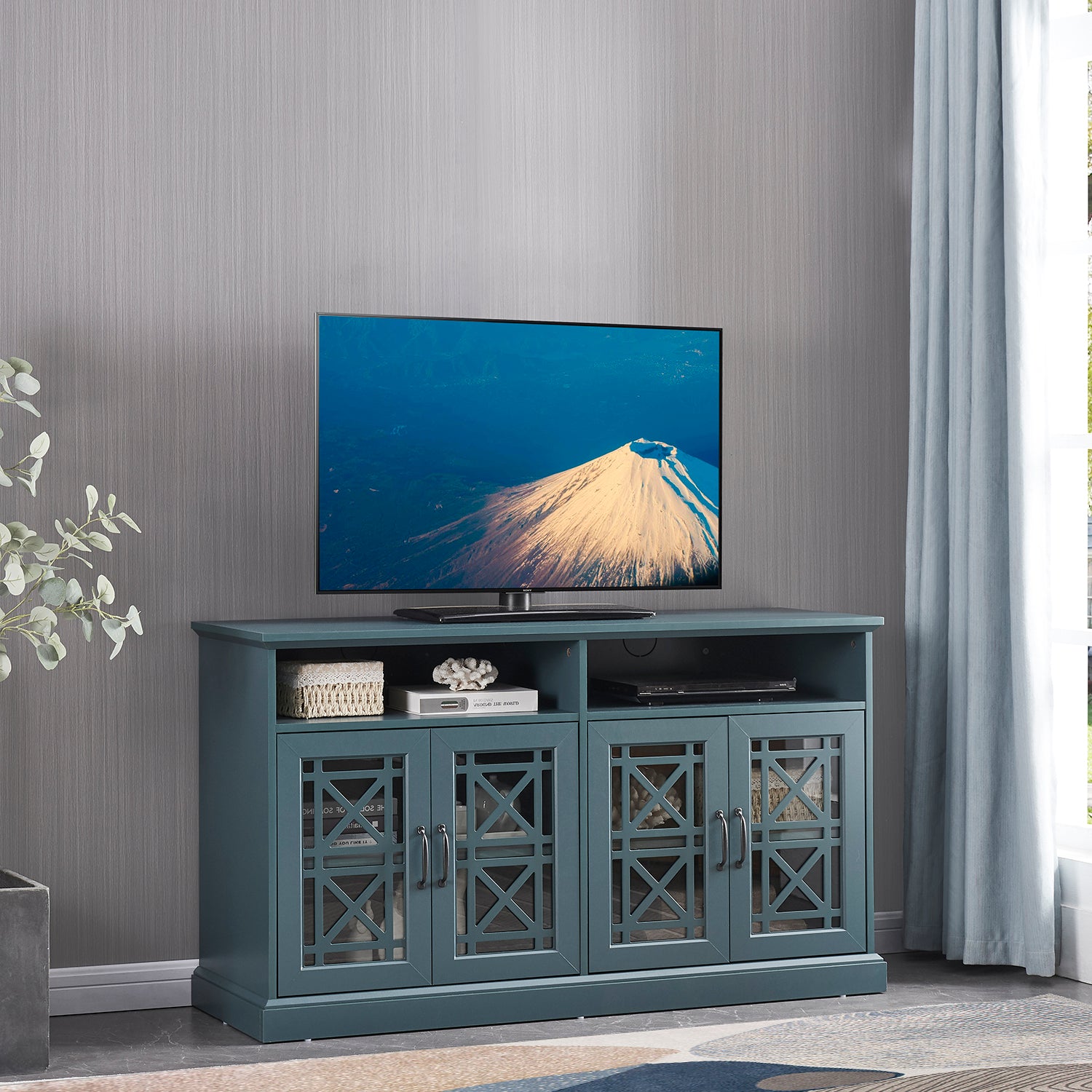 Tv Stand, Buffet Sideboard Console Table, Dark Teal Teal Primary Living Space Adjustabel Shelves Mdf