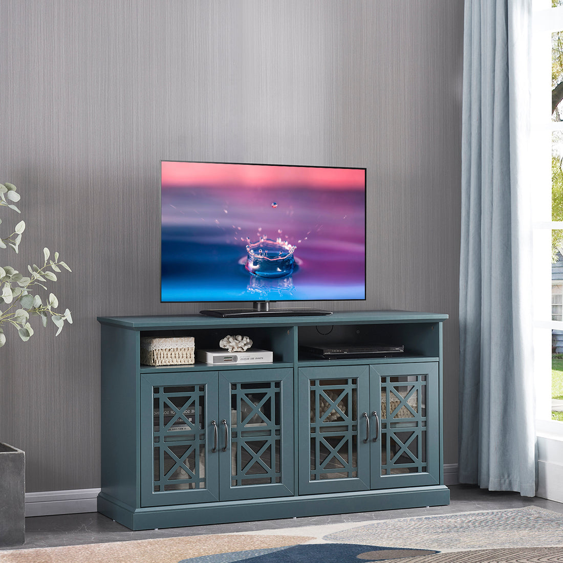 53" TV Console Storage Buffet Cabinet Sideboard, Black black-dining room-adjustabel shelves-mdf+glass