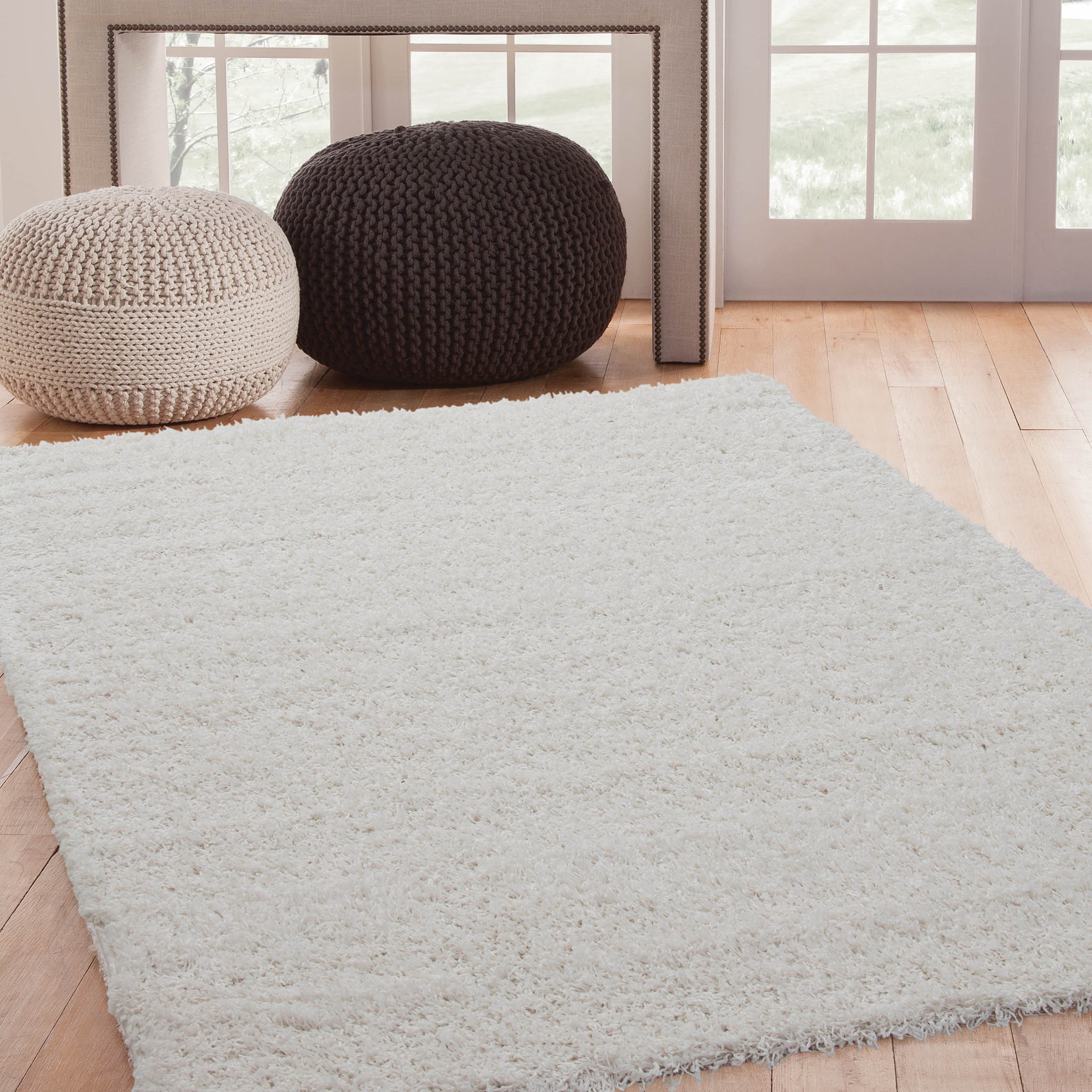 Shag White Area Rug 5X8 White Olefin