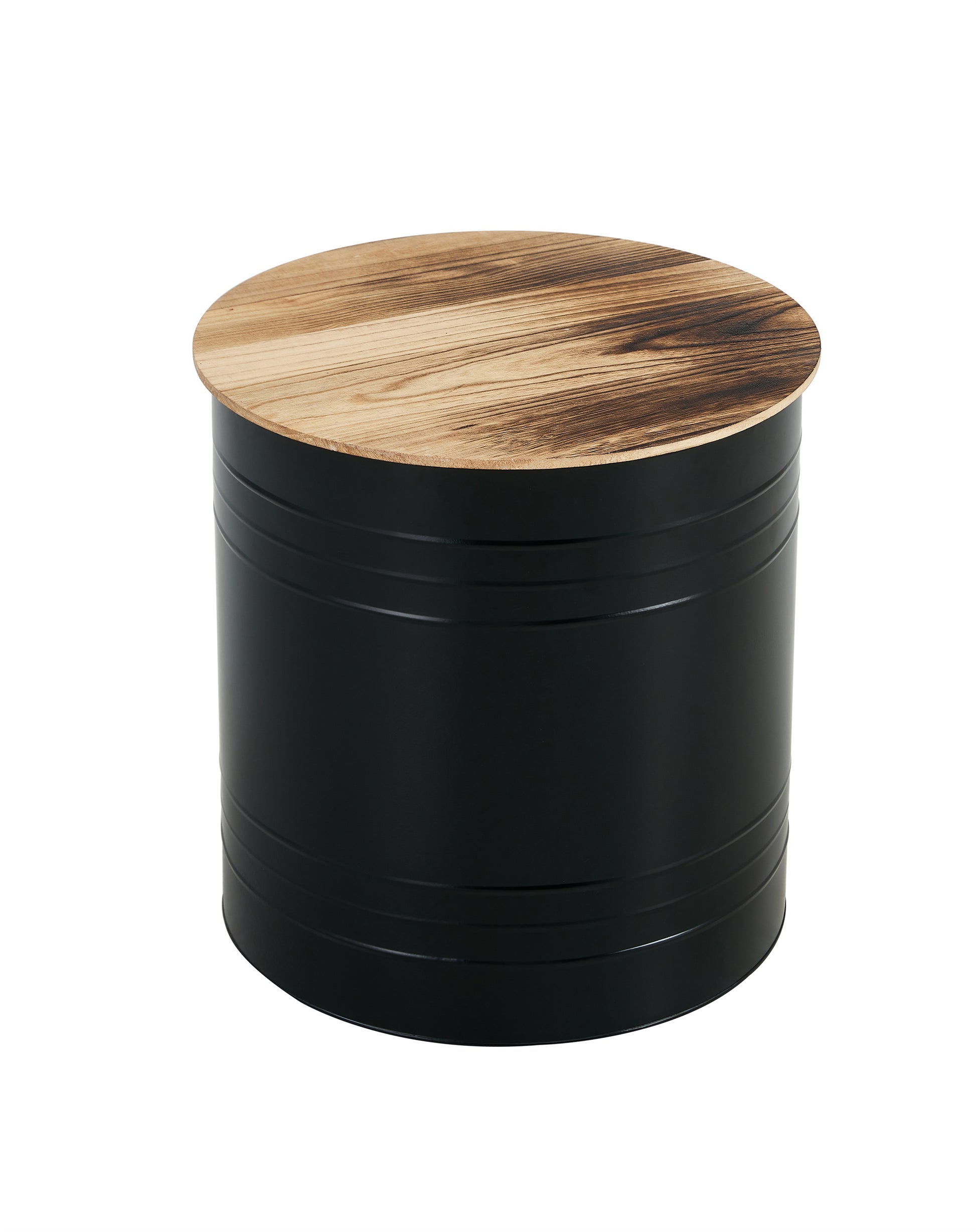 Farmhouse Rustic Distressed Metal Accent Cocktail Table With Wood Top Blk, Set Of 2 Black Steel