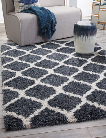 Shag Blue White Area Rug 5X8 Blue Olefin