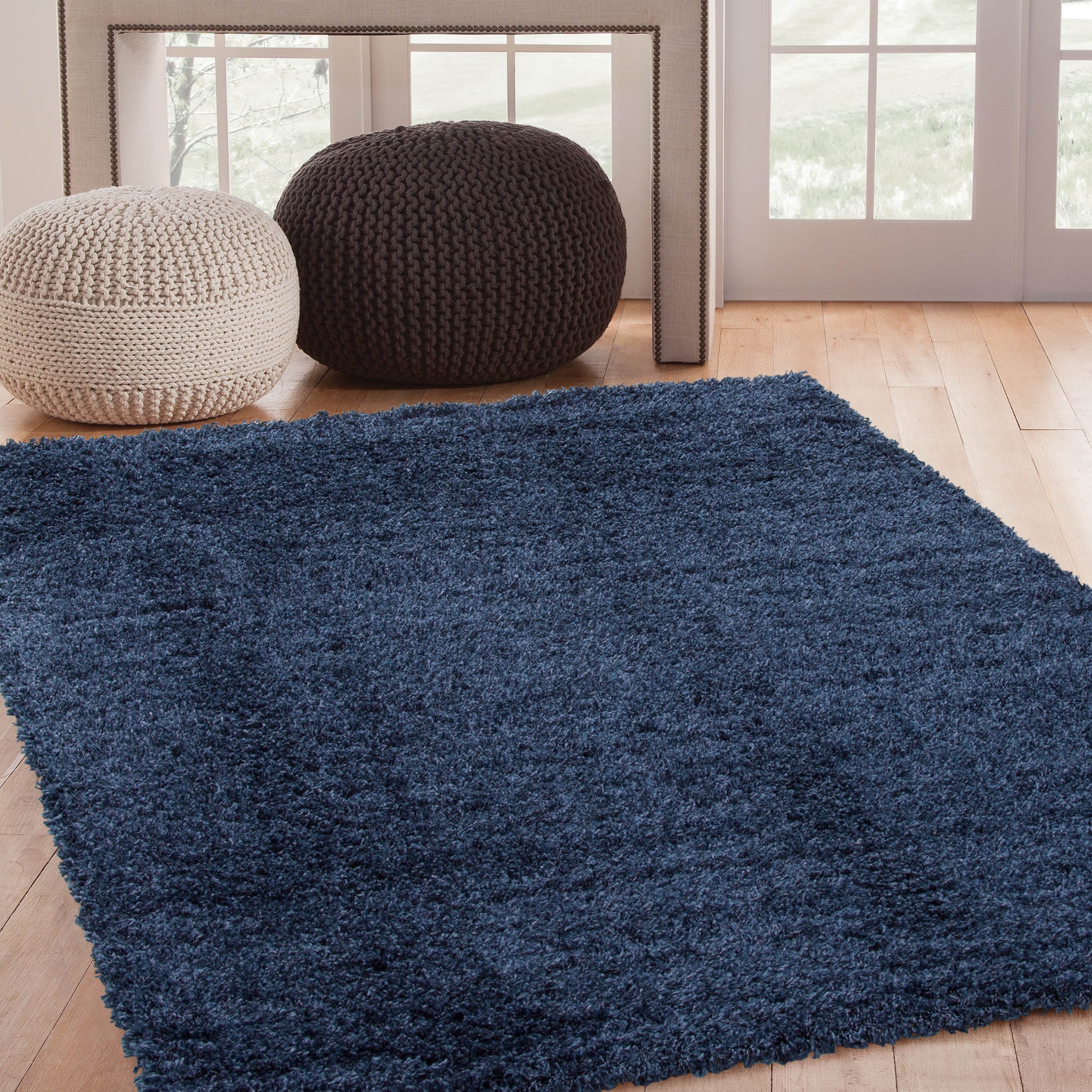 Shag Slate Blue Area Rug 5X8 Light Blue Olefin