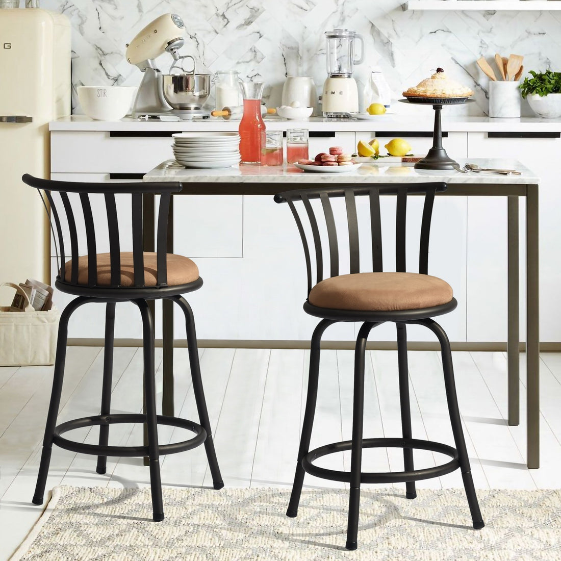 24'' Swivel Counter Height Bar Stools Set of 2, Brown brown-steel-upholstered