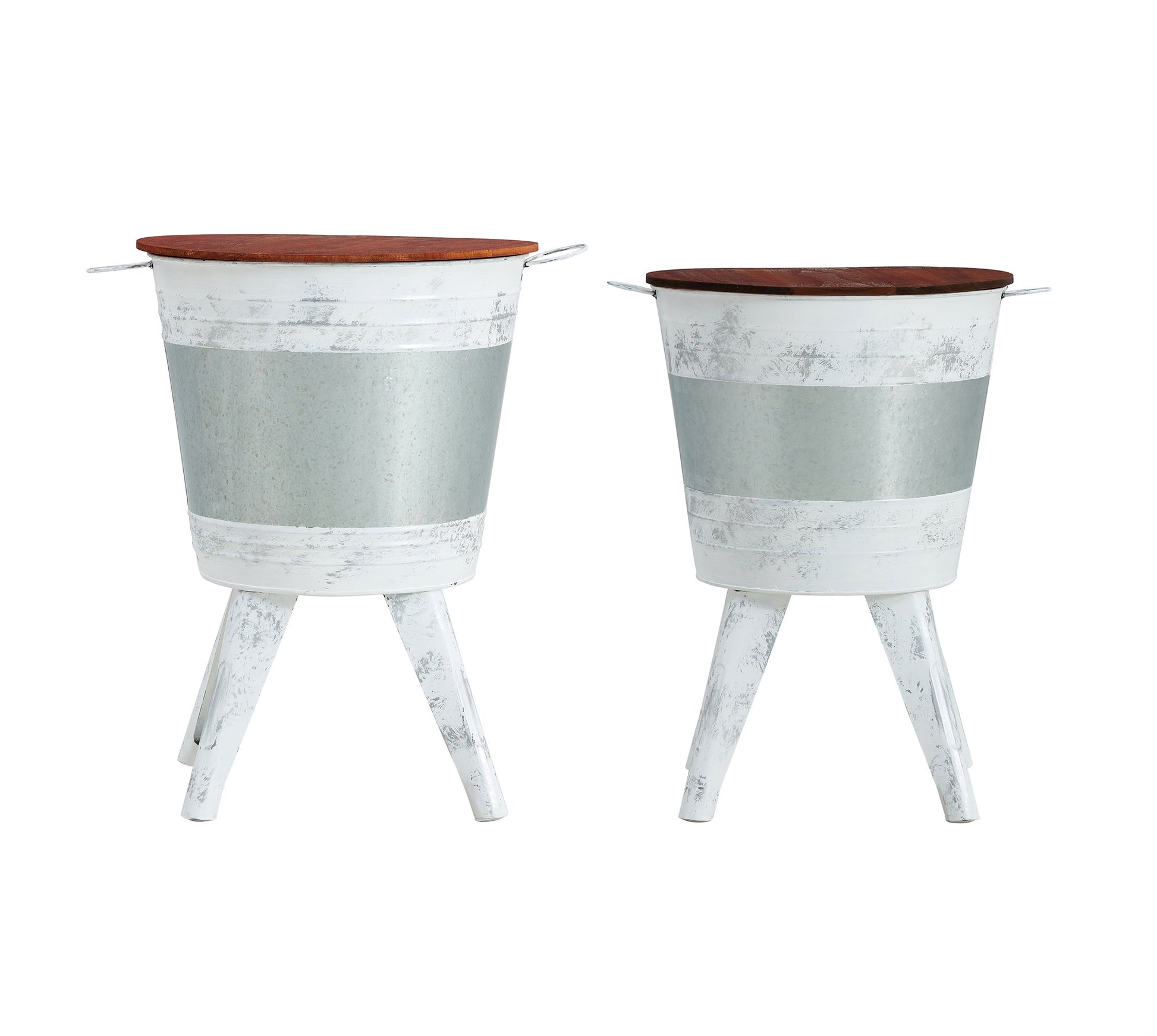 Farmhouse Rustic Distressed Metal Accent Cocktail Table With Wood Top Wht, Set Of 2 Antique Gray Steel