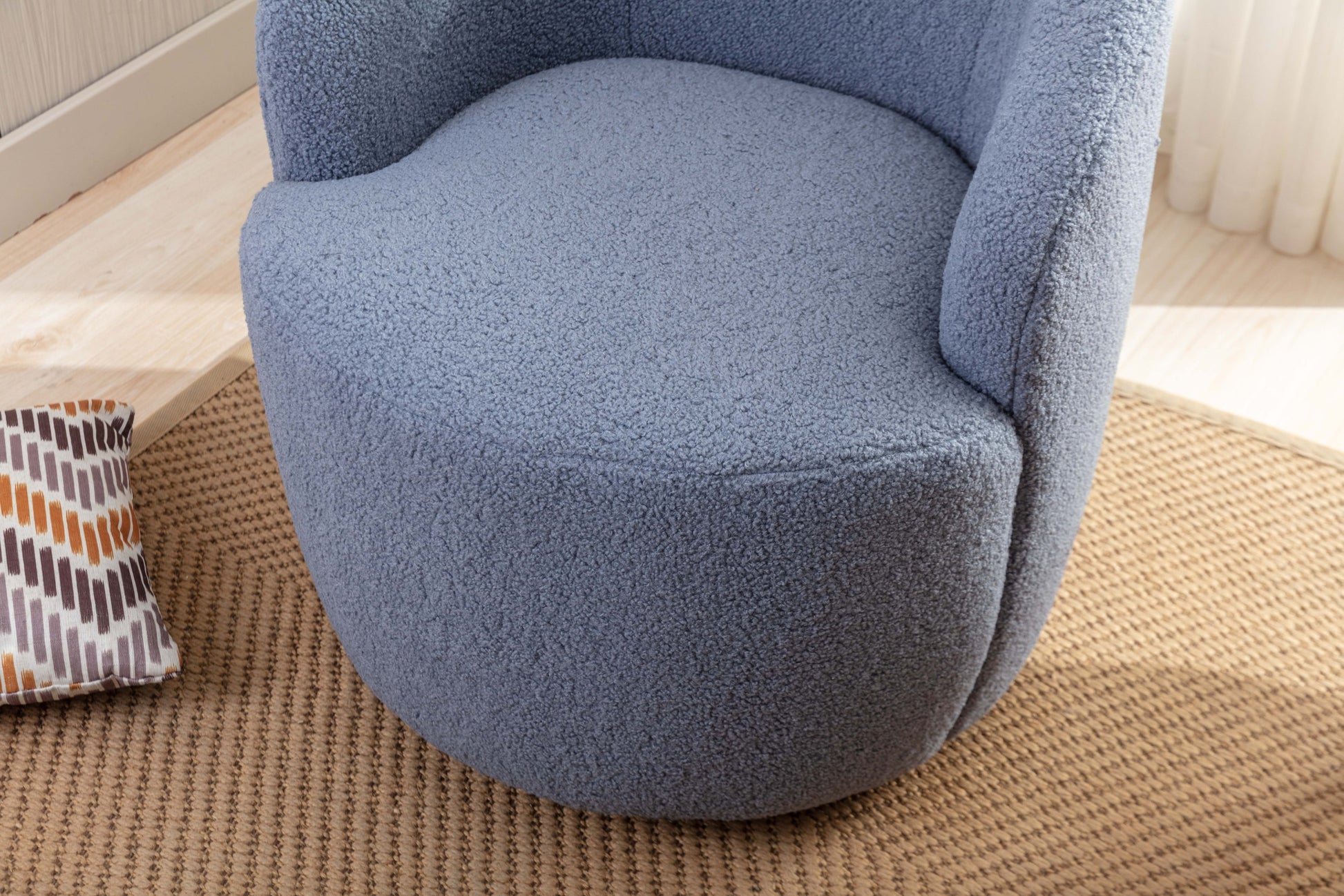 Teddy Fabric Swivel Accent Armchair Barrel Chair With Black Powder Coating Metal Ring,Light Blue Light Blue Foam Wool