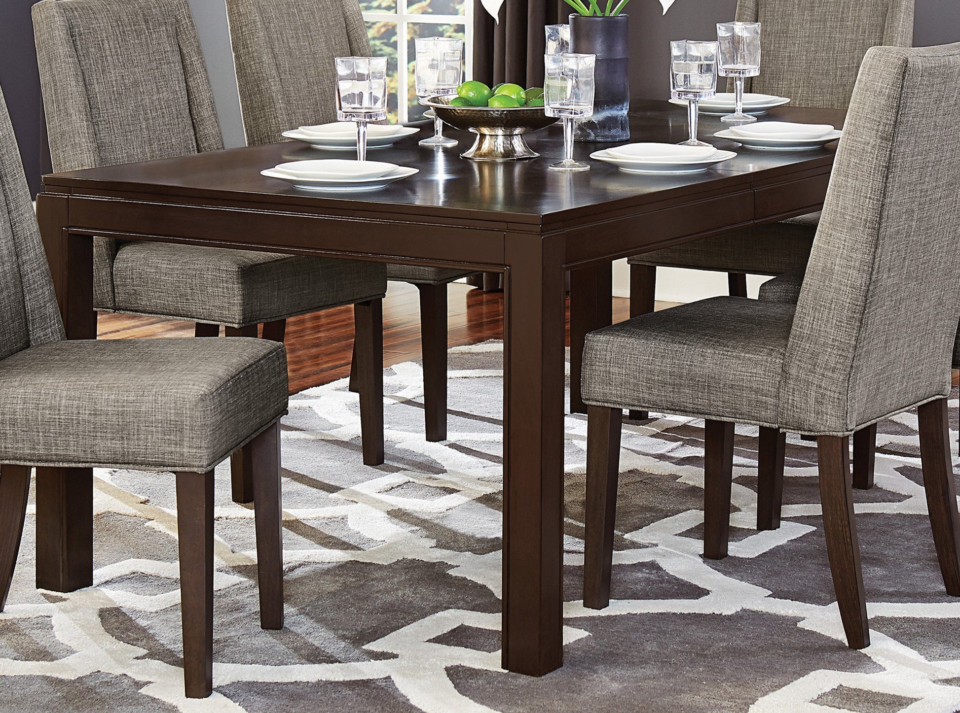 Contemporary Dark Brown 5Pc Dining Set Table With Extension Leaf And 4X Upholstered Side Chairs Modern Dining Room Furniture Wood Wood Dark Brown Seats 4 Wood Dining Room Extendable Contemporary 4 Leg Rectangular Dining Table With Chair Wood