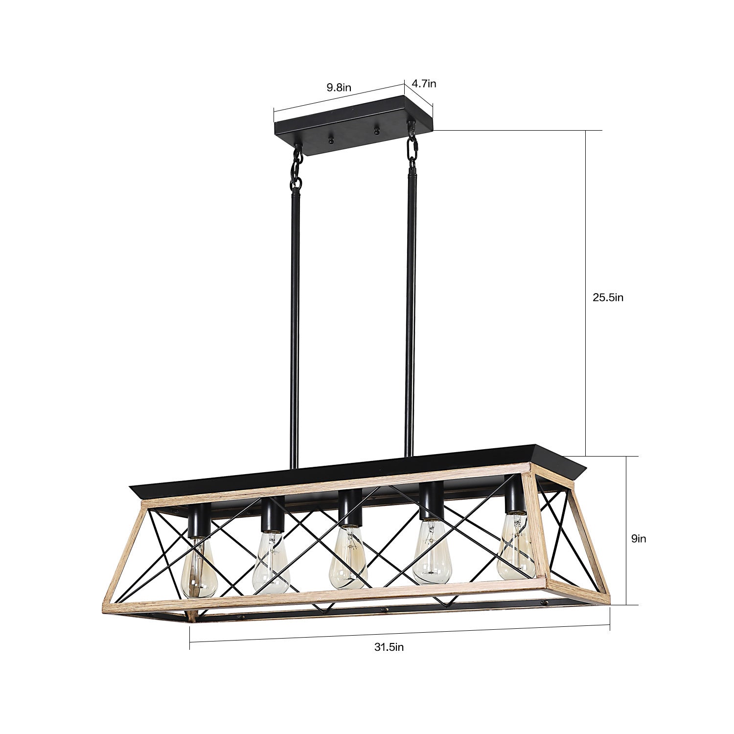 5 Light Farmhouse Chandeliers For Dining Room Oak No Bulbs Oak Ceiling Lights Traditional Iron,Wood