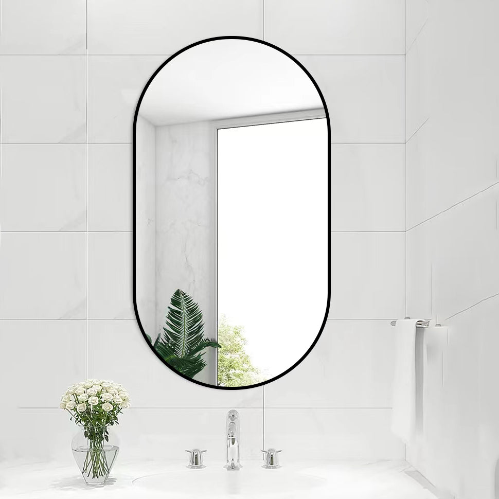 Wall Mounted Mirror 36"X18" Oval Bathroom Mirror Black Vanity Wall Mirror Pre Set Hooks For Vertical Or Horizontal Hang Ideal For Bedroom,Bathroom Black Modern Aluminium