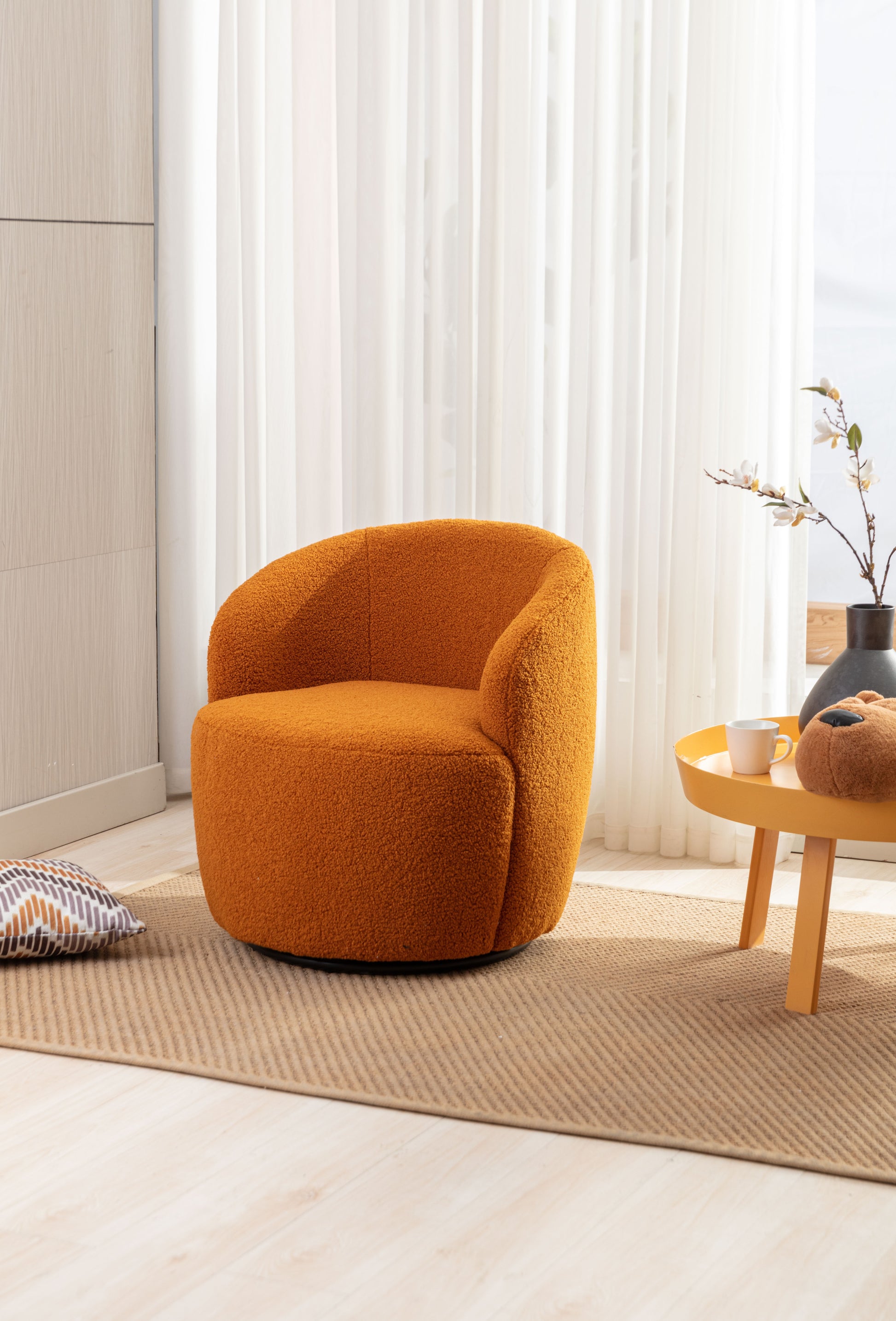 Teddy Fabric Swivel Accent Armchair Barrel Chair With Black Powder Coating Metal Ring,Caramel Caramel Foam Wool