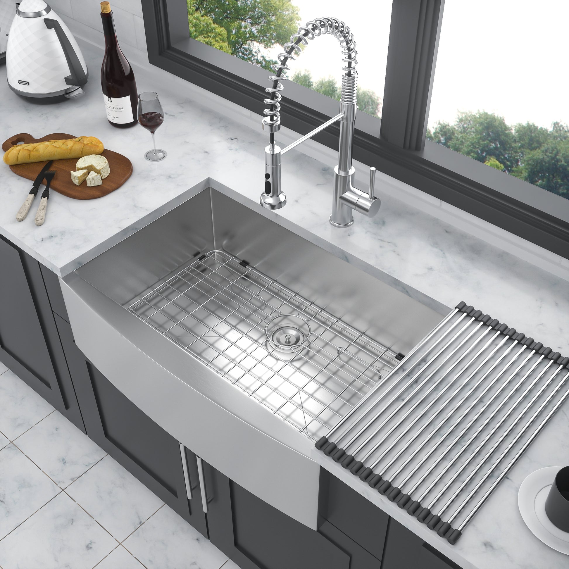 33 Farmhouse Sink 33 Inch Kitchen Sink Stainless Steel 18 Gauge Apron Front Kitchen Sink Brushed Nickel Stainless Steel