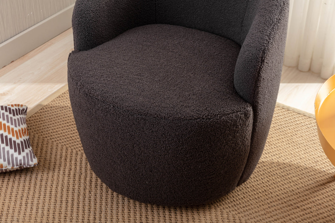 Teddy Fabric Swivel Accent Armchair Barrel Chair With Black Powder Coating Metal Ring,Dark Gray Dark Gray Foam Wool