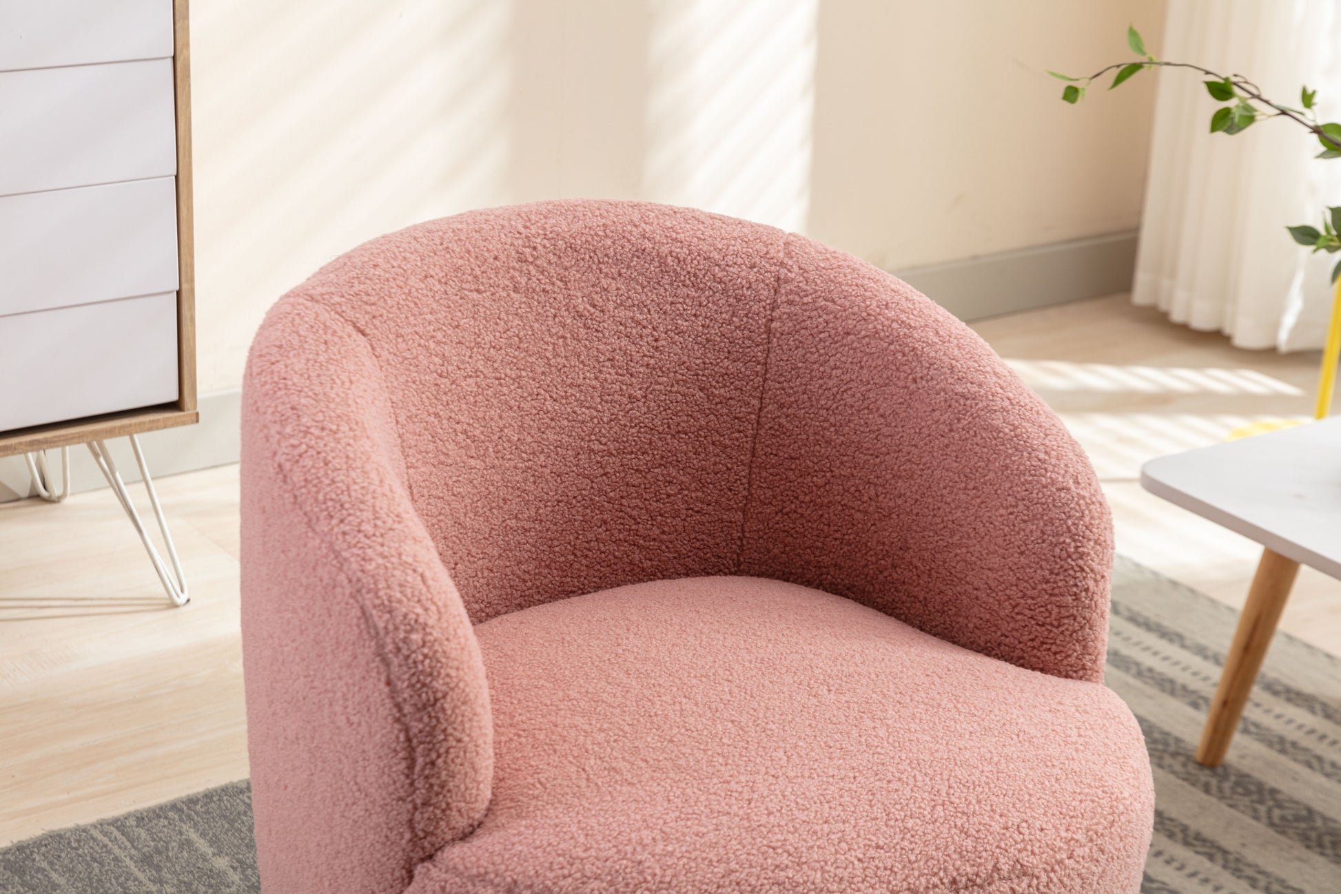Teddy Fabric Swivel Accent Armchair Barrel Chair With Black Powder Coating Metal Ring,Light Pink Light Pink,Light Pink Foam,Foam Wool,Wool