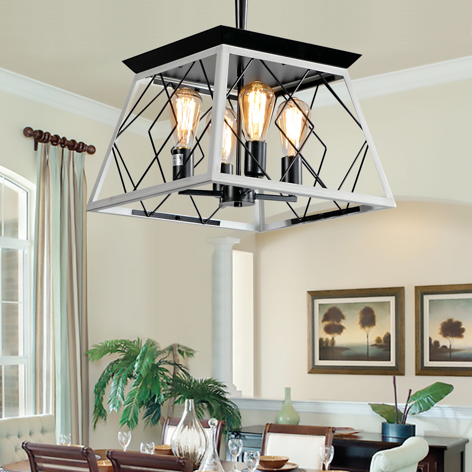 4 Light Farmhouse Chandeliers For Dining Room White No Bulbs White Ceiling Lights Traditional Metal