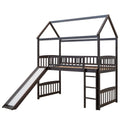 Twin Loft Bed With Slide, House Bed With Slide,Espresso Old Sku :Lt000212Aap Espresso Solid Wood