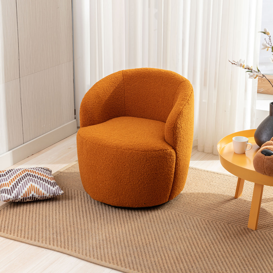 Teddy Fabric Swivel Accent Armchair Barrel Chair With Black Powder Coating Metal Ring,Caramel Caramel Foam Wool