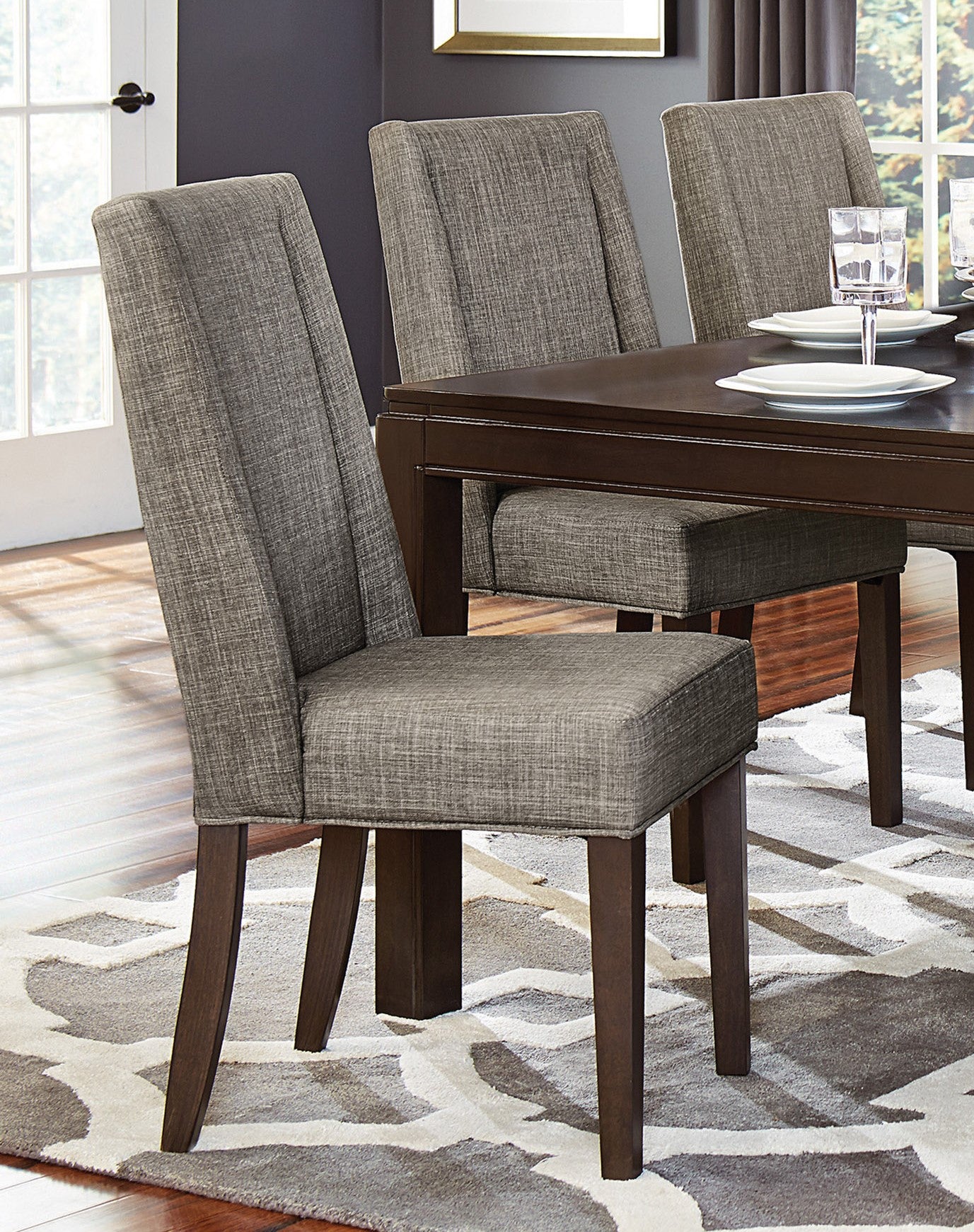 Contemporary Design Dark Brown Finish Dining Chairs Set Of 2Pc Fabric Upholstered Dining Room Furniture Brown Mix Dining Room Contemporary Fabric