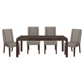 Contemporary Dark Brown 5Pc Dining Set Table With Extension Leaf And 4X Upholstered Side Chairs Modern Dining Room Furniture Wood Wood Dark Brown Seats 4 Wood Dining Room Extendable Contemporary 4 Leg Rectangular Dining Table With Chair Wood