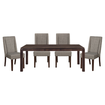 Contemporary Dark Brown 5Pc Dining Set Table With Extension Leaf And 4X Upholstered Side Chairs Modern Dining Room Furniture Wood Wood Dark Brown Seats 4 Wood Dining Room Extendable Contemporary 4 Leg Rectangular Dining Table With Chair Wood