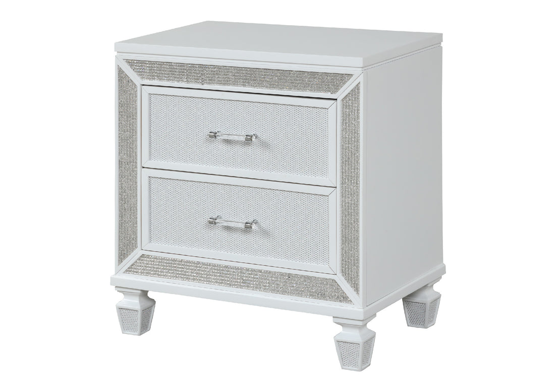 Crystal Modern Style 2 Drawer Nightstand Made With Wood Finished In White White White 2 Drawers Bedside Cabinet Bedroom Contemporary,Modern Drawers White Solid Wood Mdf Wood