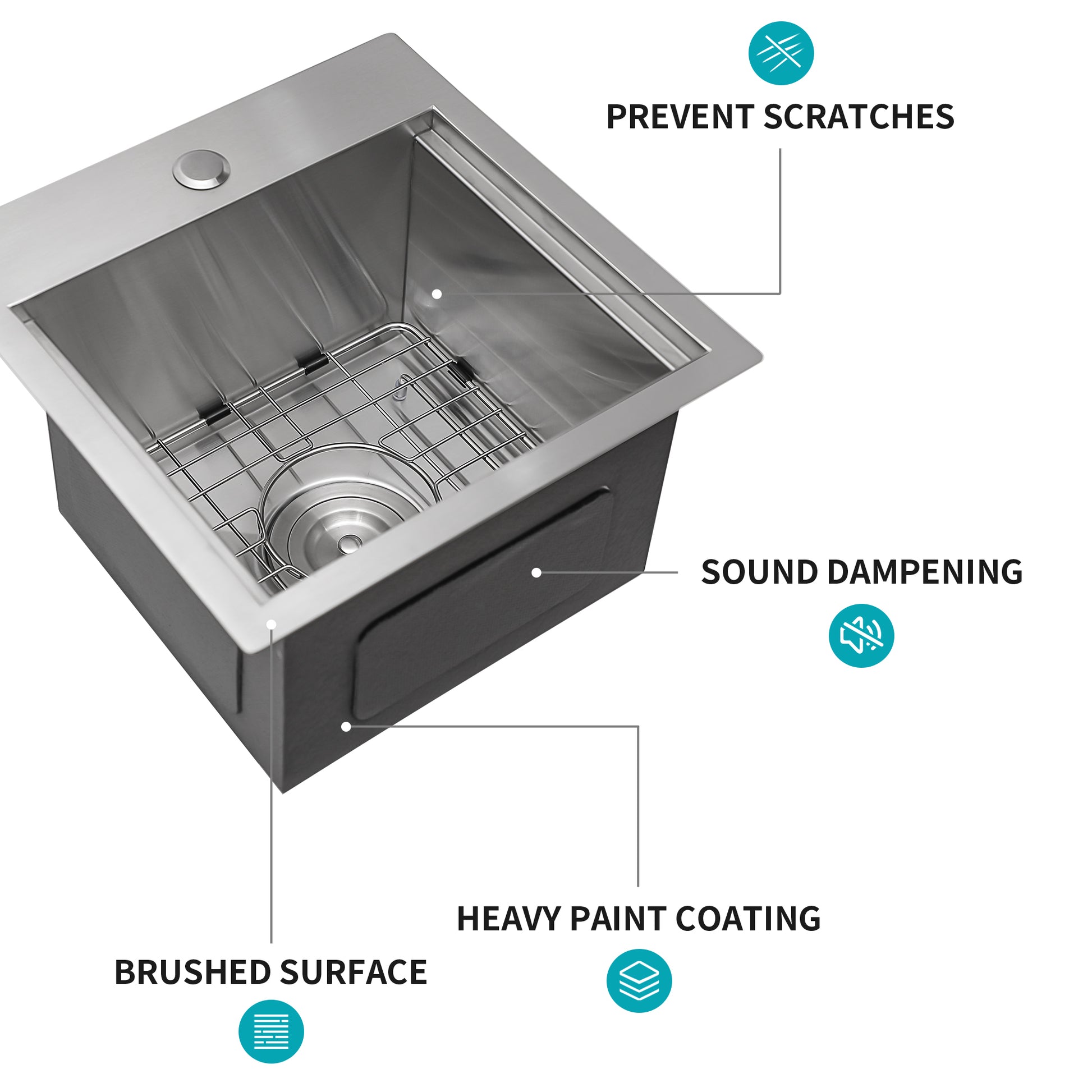 15 Inch Drop In Kitchen Sink 15 "X 15" Kitchen Sink Stainless Steel 18 Gauge Workstation Sink Drop In Topmount Single Bowl Kitchen Sink Brushed Nickel Stainless Steel