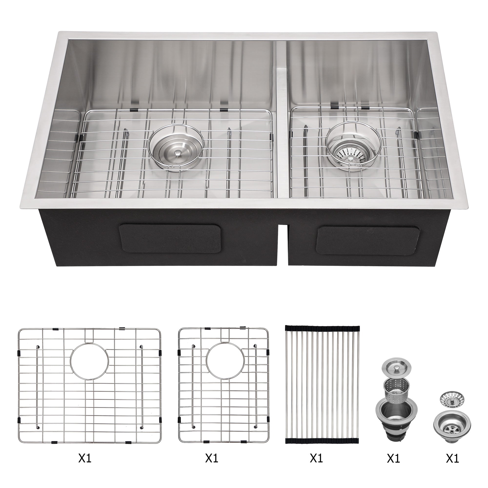 Double Bowl 60 40 Undermount Sink 28"X19" Double Bowl Kitchen Sink 16 Gauge With Two 10" Deep Basin Brushed Nickel Stainless Steel