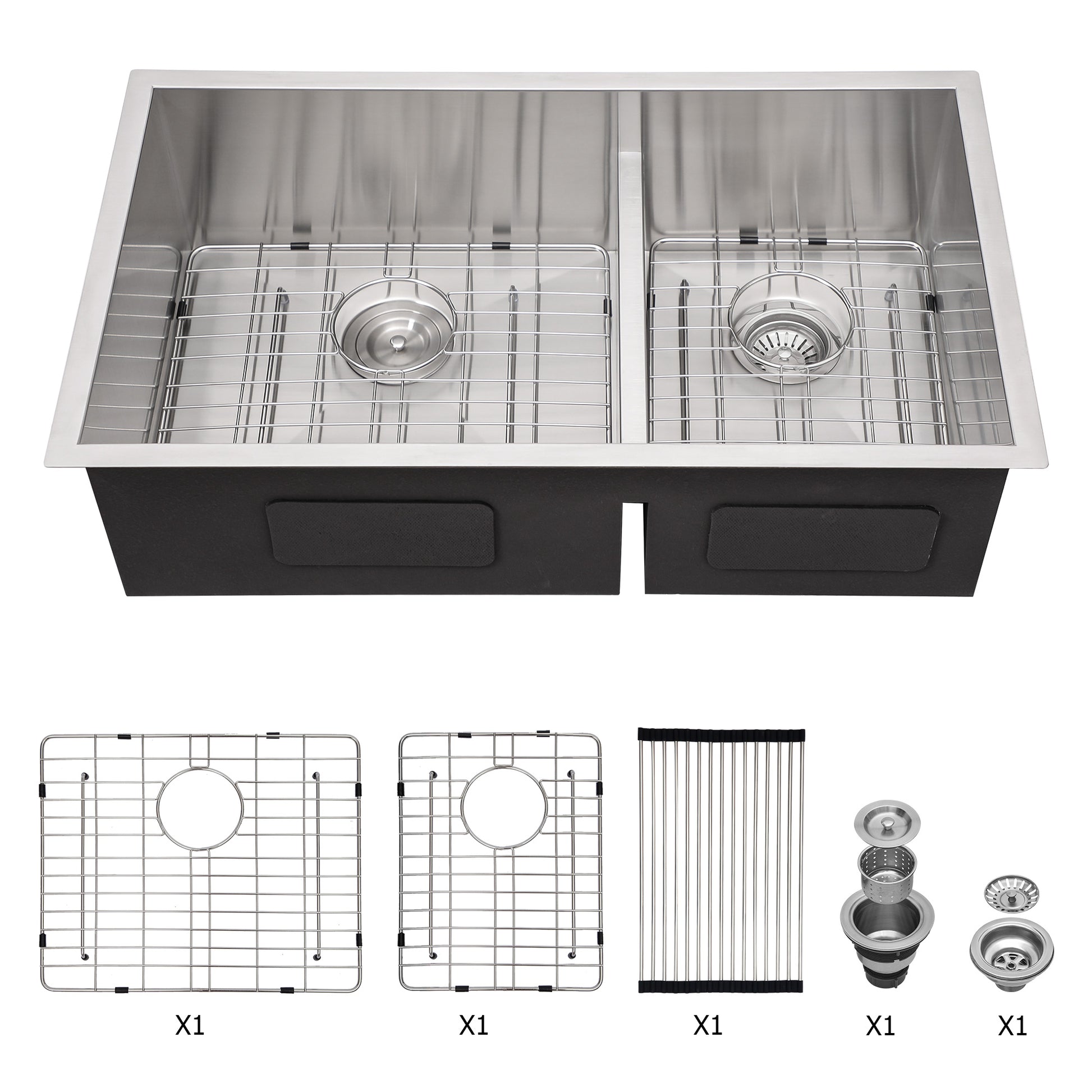 Double Bowl 60 40 Undermount Sink 28"X19" Double Bowl Kitchen Sink 16 Gauge With Two 10" Deep Basin Brushed Nickel Stainless Steel