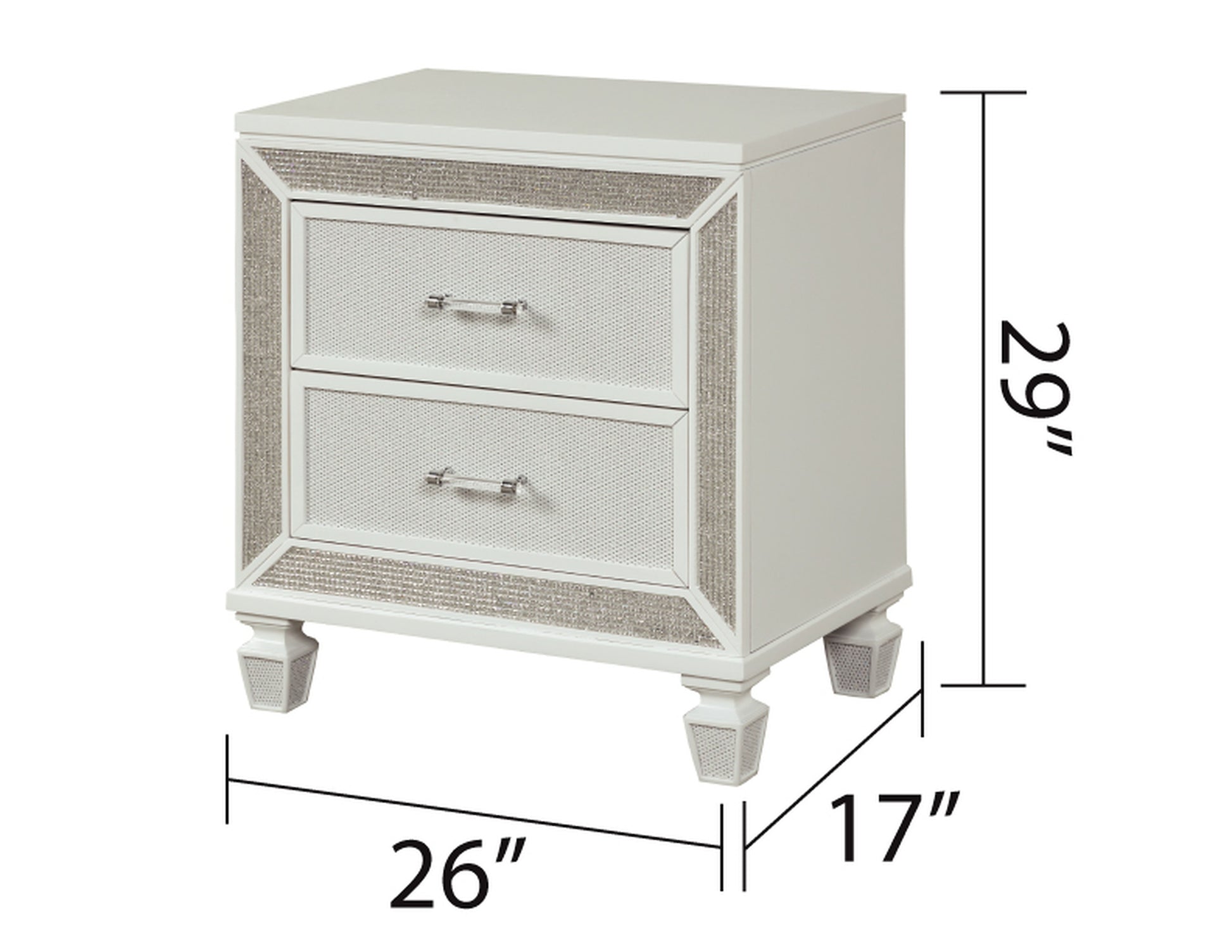 Crystal Modern Style 2 Drawer Nightstand Made With Wood Finished In White White White 2 Drawers Bedside Cabinet Bedroom Contemporary,Modern Drawers White Solid Wood Mdf Wood