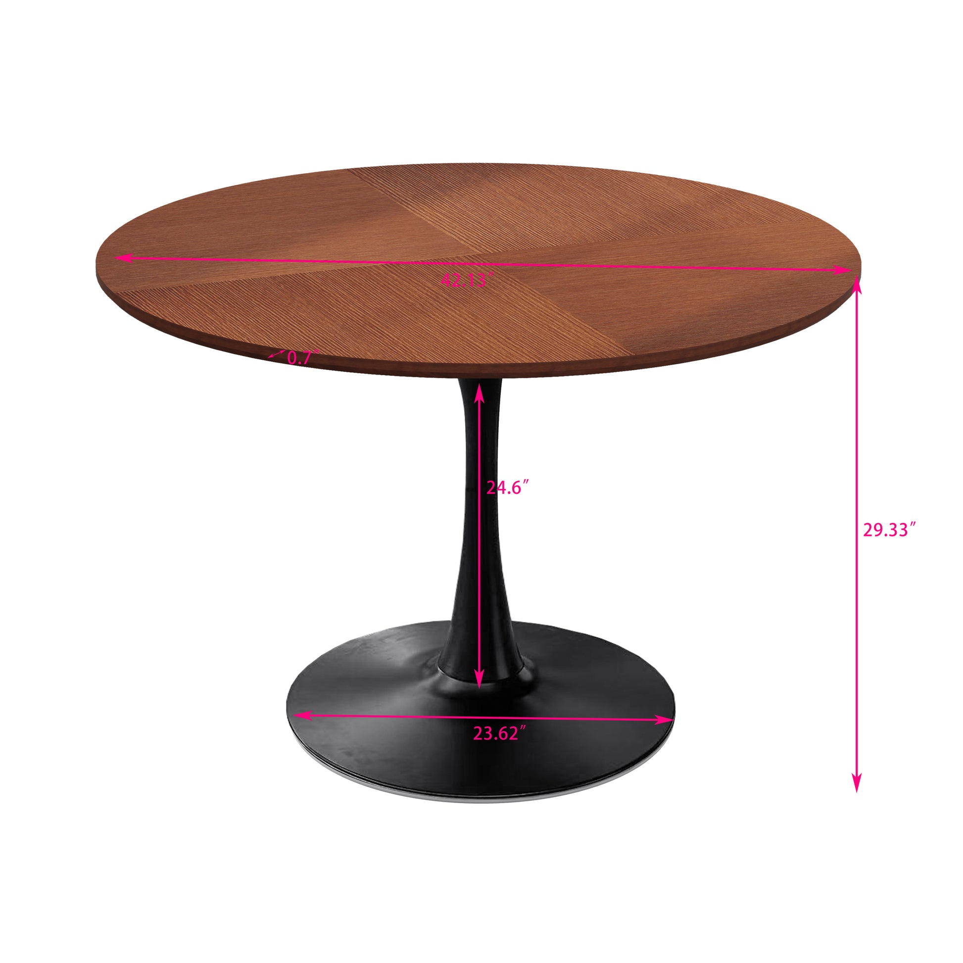 42"Modern Round Dining Table With Printed Oak Color Grain Table Top,Metal Base Dining Table, End Table Leisure Coffee Table Oak Mdf
