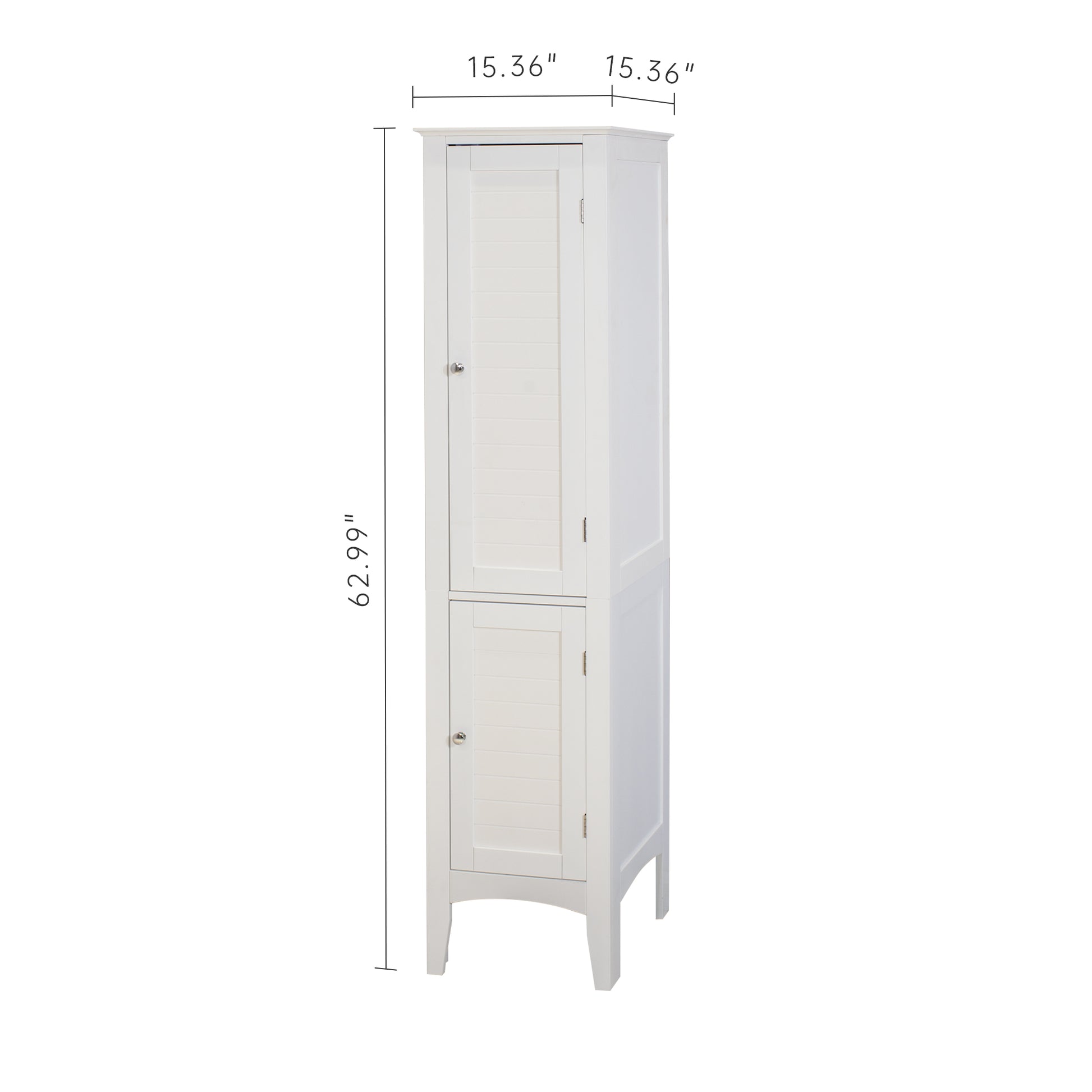 Tall Narrow Tower Freestanding Cabinet With 2 Shutter Doors 5 Tier Shelves For Bathroom, Kitchen ,Living Room ,Storage Cabinet,White White Mdf