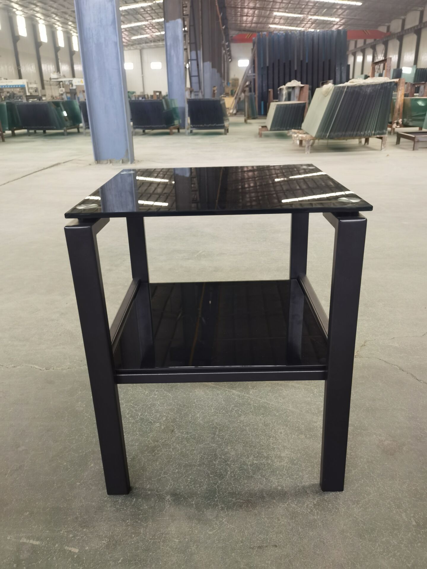 Black Glass Clear Side&End Table, 2 Tier Space End Tablecorner Table Black Glass