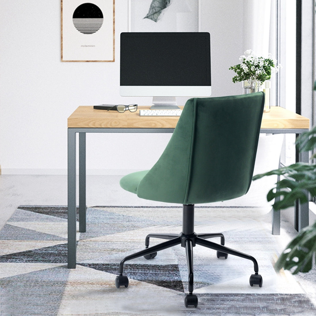 Velvet Upholstered Task Chair Home Office Chair Green green-velvet-upholstered