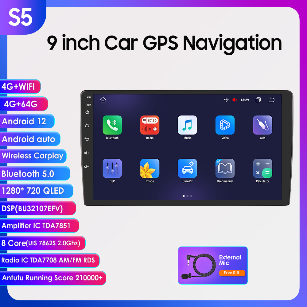 5S Series 9" Touchscreen Android 12 Octa Core QLED antique black-abs-plastic