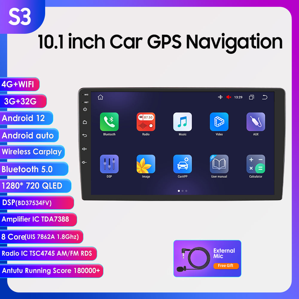 3S Series 10.1 inch Touchscreen Android 12 8Core QLED antique black-abs-plastic