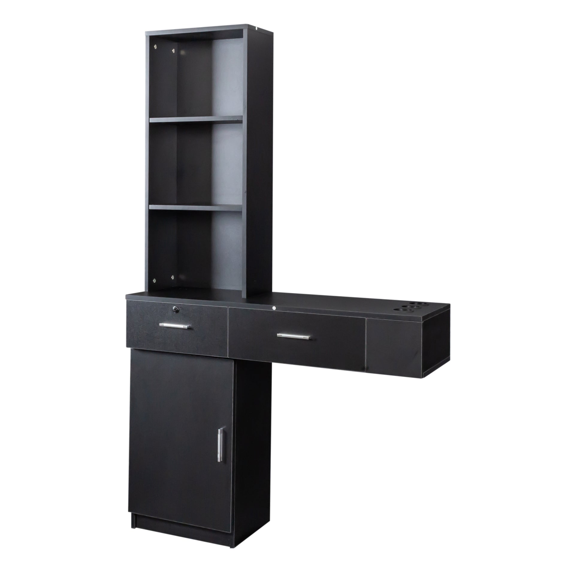 Black Modern Simple Hair Desk, Multi Layer Storage, Large Storage Space Black Mdf