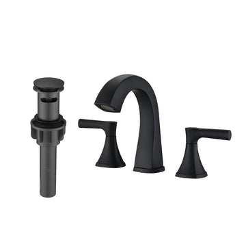 Widespread Bathroom Sink Faucets Two Handle 3 Hole Vanity Bath Faucet With Drain Assembly Matte Black Matte Black Stainless Steel