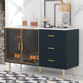 Modern Sideboard MDF Buffet Cabinet Marble navy blue-mdf+glass