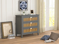 3 Drawer Cabinet,Natural Rattan,American Furniture,Suitable For Bedroom, Living Room, Study Gray Mdf