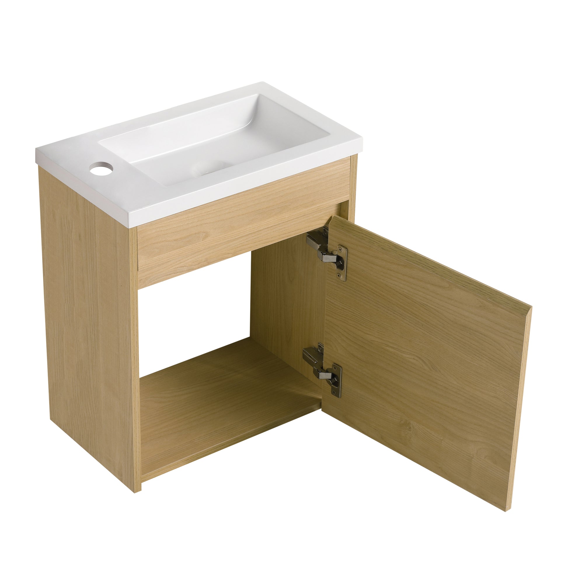 Bathroom Vanity With Single Sink,18 Inch For Small Bathroom Excluding Faucets Light Teak 1 Bathroom Wall Mounted Modern Plywood