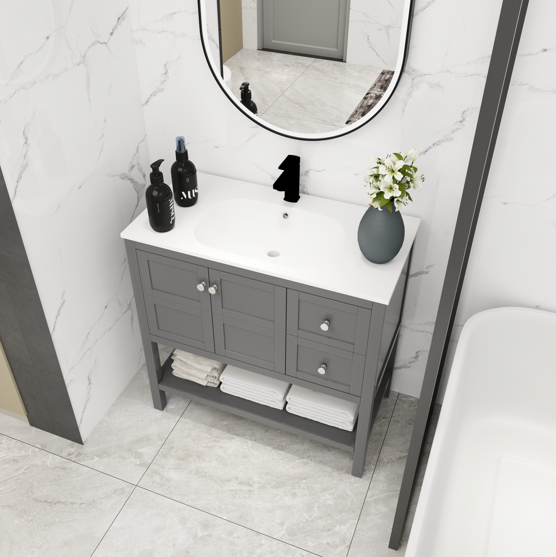 Bathroom Vanity With Soft Close Drawers and Gel 2-rock grey-2-soft close