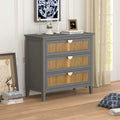 3 Drawer Cabinet,Natural Rattan,American Furniture,Suitable For Bedroom, Living Room, Study Gray Mdf