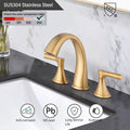 Widespread Bathroom Sink Faucets Two Handle 3 Hole Vanity Bath Faucet With Drain Assembly Brushed Golden Brushed Gold Stainless Steel