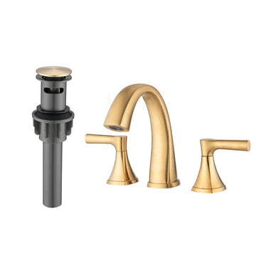 Widespread Bathroom Sink Faucets Two Handle 3 Hole Vanity Bath Faucet With Drain Assembly Brushed Golden Brushed Gold Stainless Steel